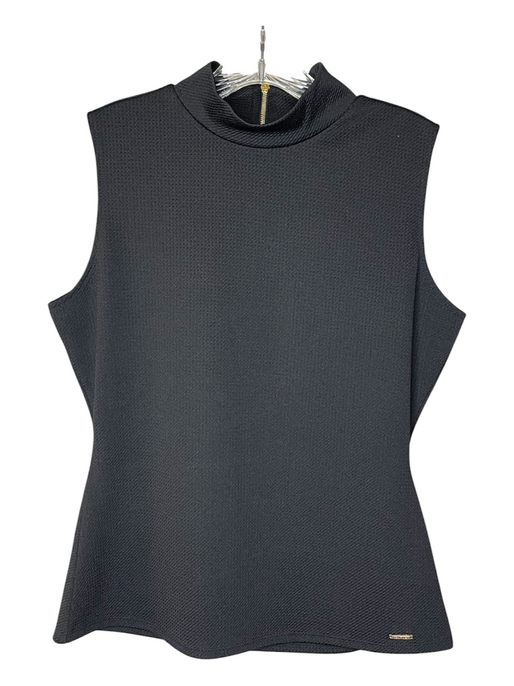 Calvin Klein Mock Neck Textured Sleeveless Tank Top in Black Sz M